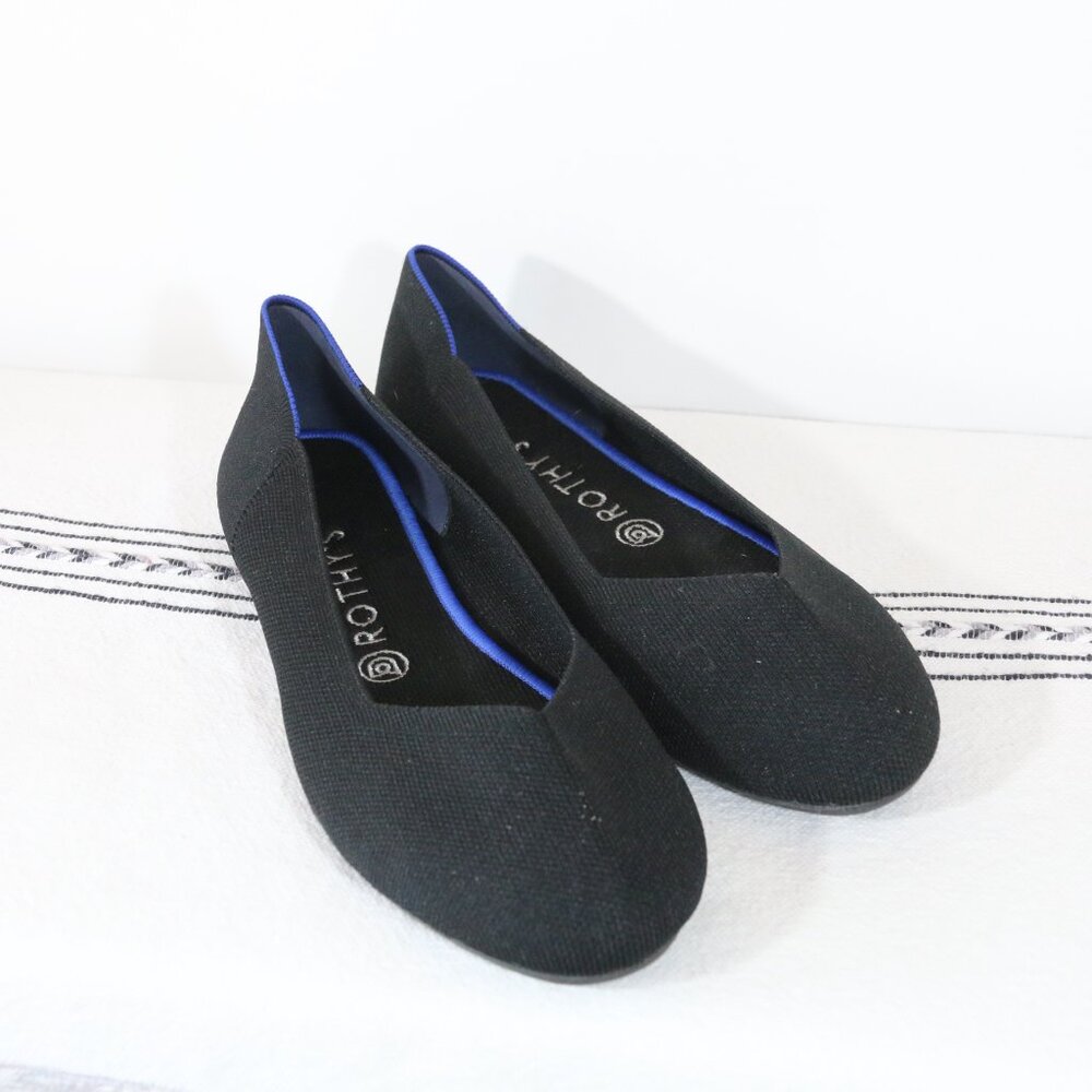Rothy's Black Flats with Blue Trim